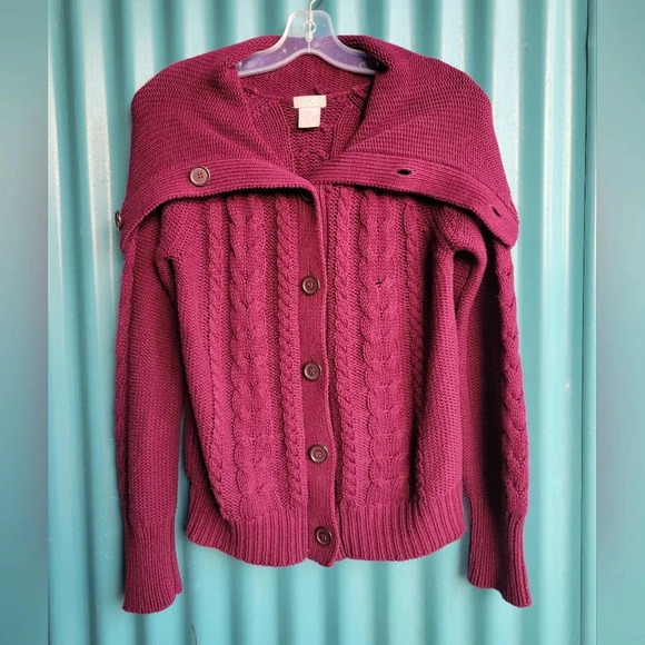Joe Fresh Burgundy Sweater Long sleeve knit cowl neck buttons Small - Picture 7 of 12